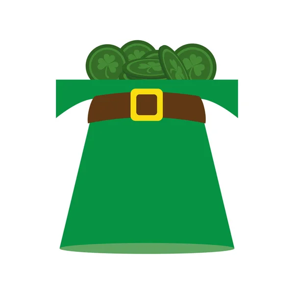 Chapeau elfe irlandais avec des pièces à l'intérieur — Image vectorielle