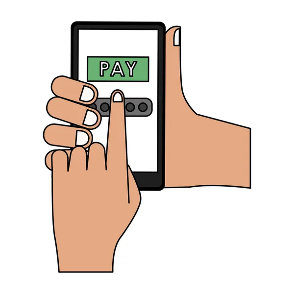 Hands paying online from smartphone — Stock Vector