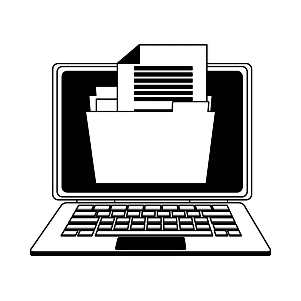 Ordner auf dem Laptop-Bildschirm in schwarz-weiß — Stockvektor