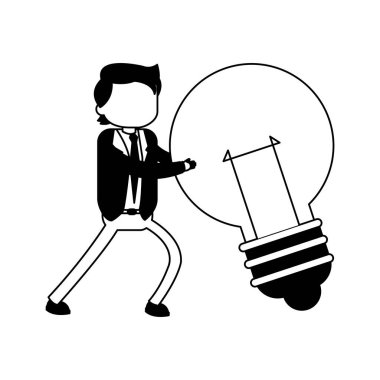 Siyah-beyaz ampul ışık tutan işadamı