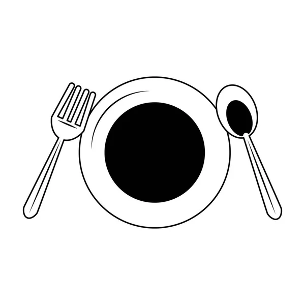Geschirr und Besteck in schwarz-weiß — Stockvektor