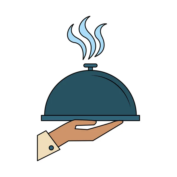 Dish dome on waiter hand — Stock Vector