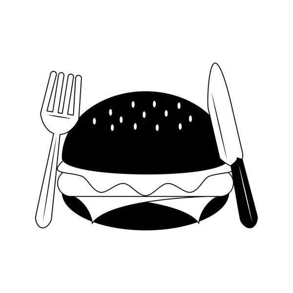 Hamburger fast food in black and white — Stock Vector
