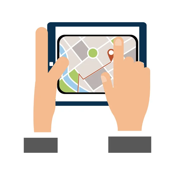 Mano apuntando mapa gps — Vector de stock