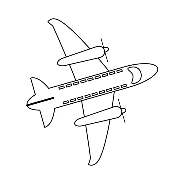 Avion topview dessin animé en noir et blanc — Image vectorielle