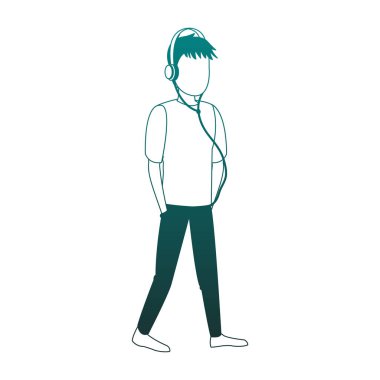 Adam dinlemek müzik kulaklık mavi çizgili