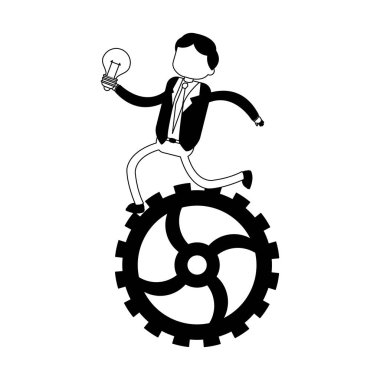 İşadamı fikri üzerine siyah beyaz dişli ile