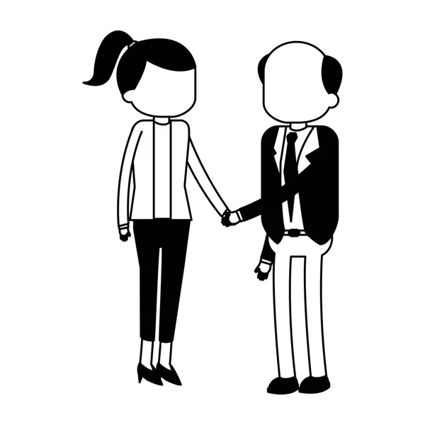 Empresario y mujer estrechando la mano en blanco y negro — Vector de stock