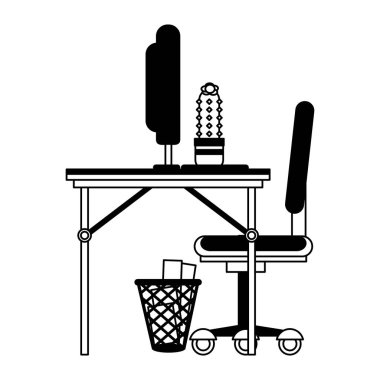 Ofis siyah beyaz bilgisayar ile