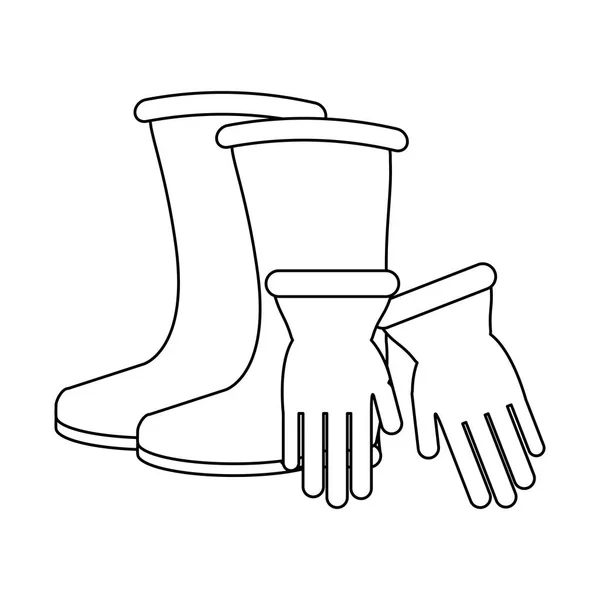Bota de construcción y guantes blanco y negro — Vector de stock