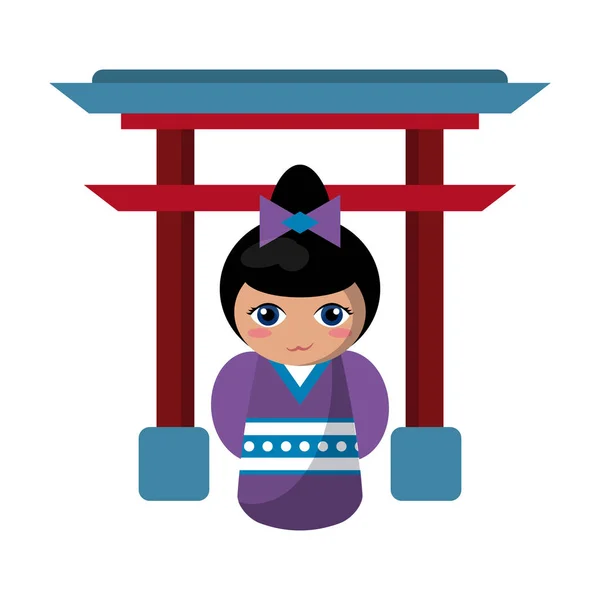 Gadis Jepang pada simbol lengkungan - Stok Vektor