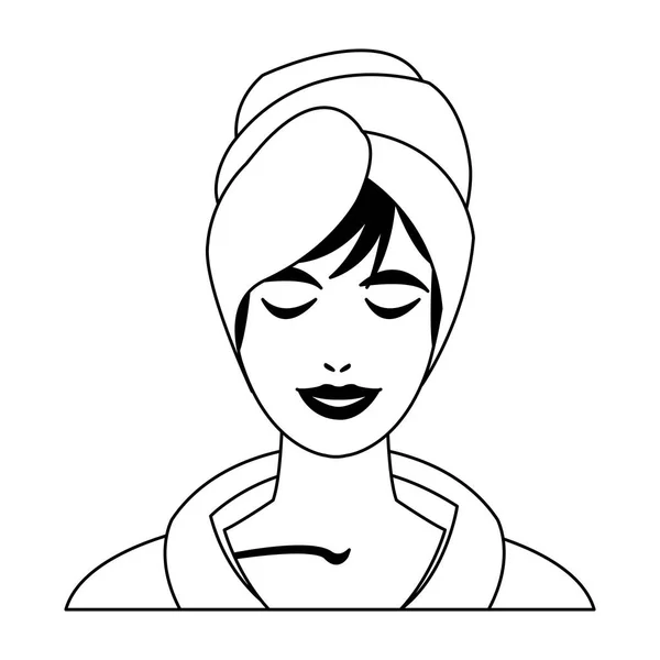 Женщина лицо с полотенцем в черно-белом — стоковый вектор