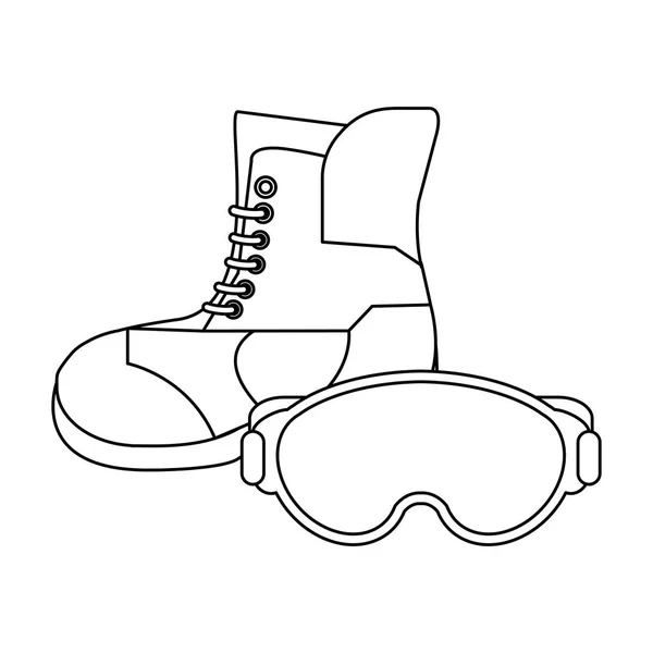 Bota de invierno y gafas en blanco y negro — Vector de stock