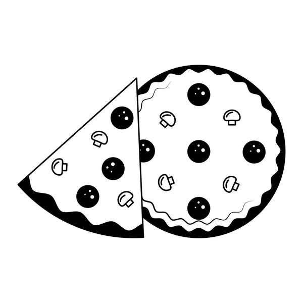 Pizza de comida rápida en blanco y negro — Vector de stock