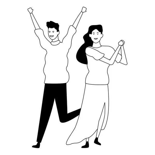 Ζευγάρι γυναίκα και άνδρα καρτούν σε μαύρο και άσπρο — Διανυσματικό Αρχείο
