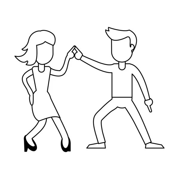 Paar tanzt und lächelt schwarz-weiß — Stockvektor