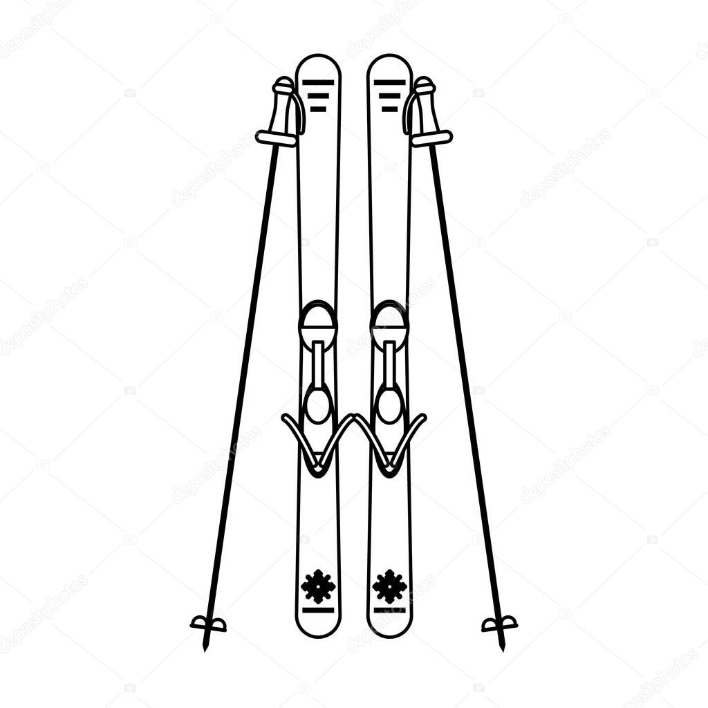 Ski board and sticks equipment black and white