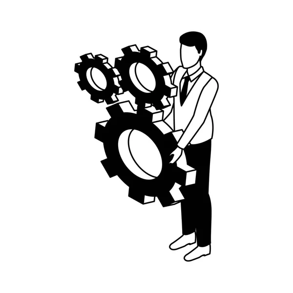Επιχειρηματίας εκμετάλλευση εργαλείων ισομετρική σε μαύρο και άσπρο — Διανυσματικό Αρχείο