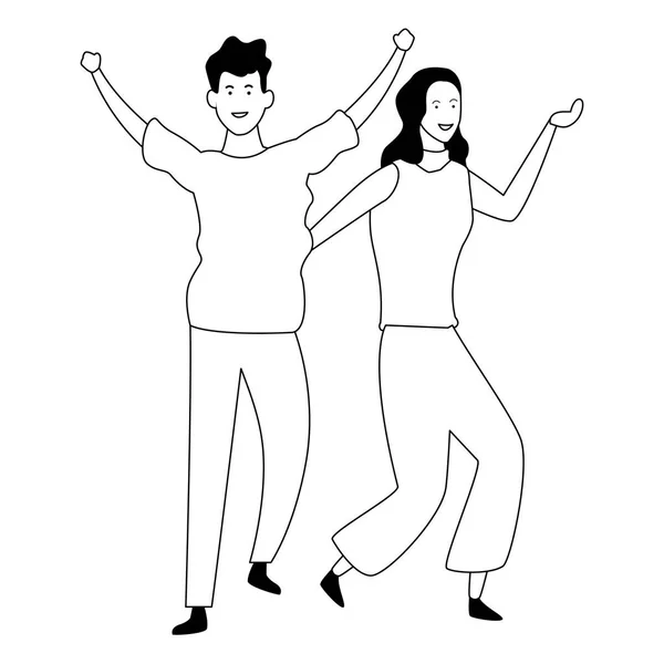 Casal se divertindo e dançando em preto e branco —  Vetores de Stock
