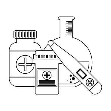 Tıbbi malzeme ve elemanları siyah beyaz