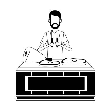 Siyah-beyaz izole kasap standı