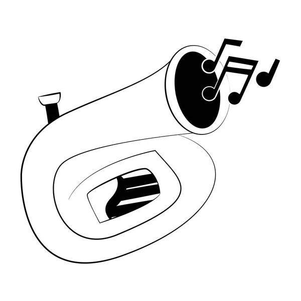 Sousaphone music instrument in black and white — Stock Vector