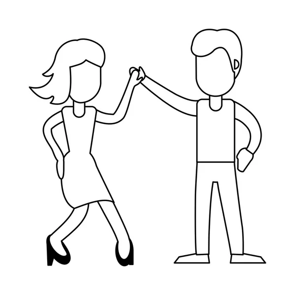 Paar tanzt und lächelt schwarz-weiß — Stockvektor