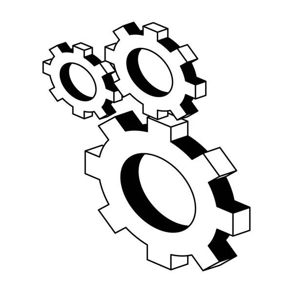 Symbole isométrique des engrenages en noir et blanc — Image vectorielle