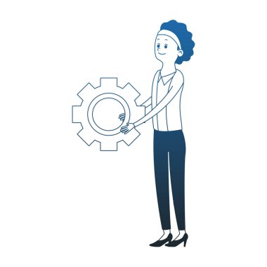 Dişli simgesi mavi çizgili kadın