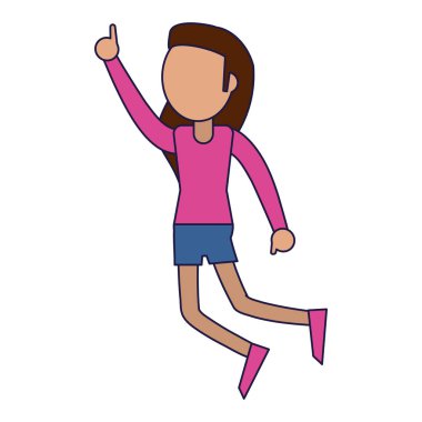 Dans ve çizgi film mavi çizgiler gülümseyen kadın