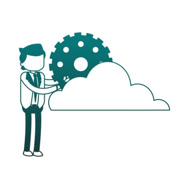 İşadamı bulut ve dişli ile mavi çizgiler