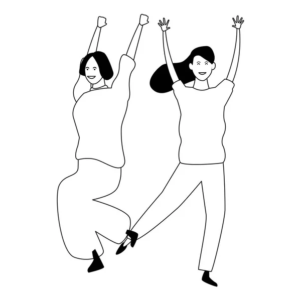 Δύο γυναίκες φίλους κινούμενα σχέδια σε μαύρο και άσπρο — Διανυσματικό Αρχείο
