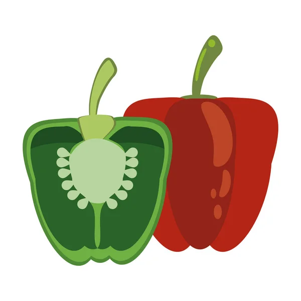 Peppers hälften skära med grönsaker — Stock vektor