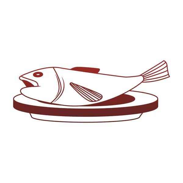 Pescado en plato líneas rojas — Vector de stock