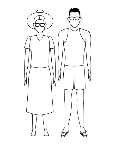 Vieille femme et jeune homme avatar noir et blanc — Image vectorielle