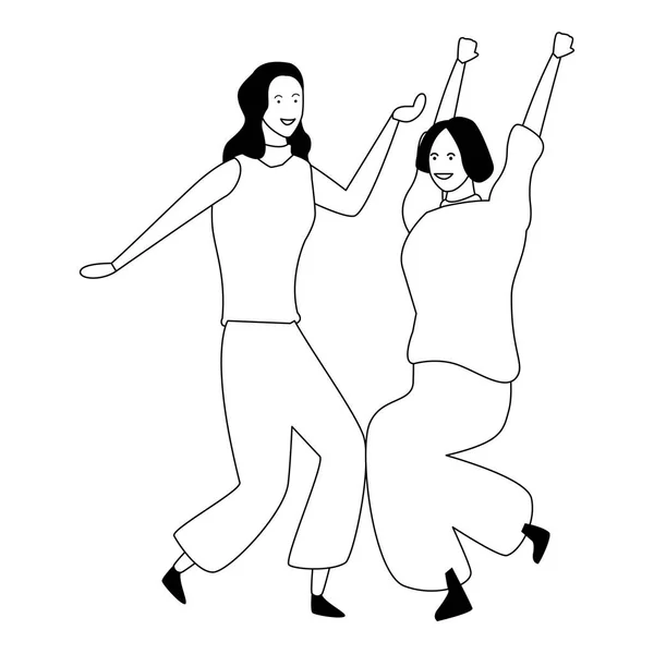 Two women friends cartoon in black and white - Stock Image - Everypixel