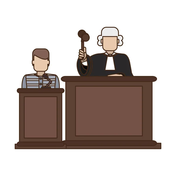 Prisoner and judge in courtroom — Stock Vector