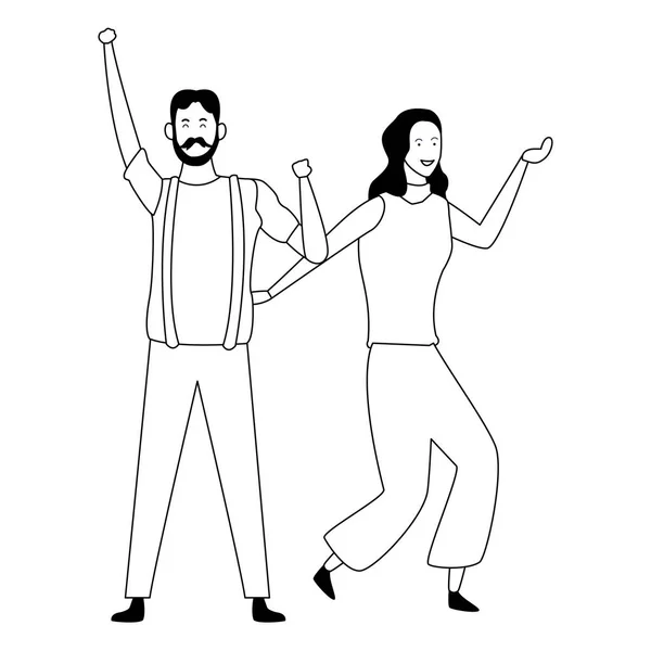 Paar plezier en dans in zwart-wit — Stockvector