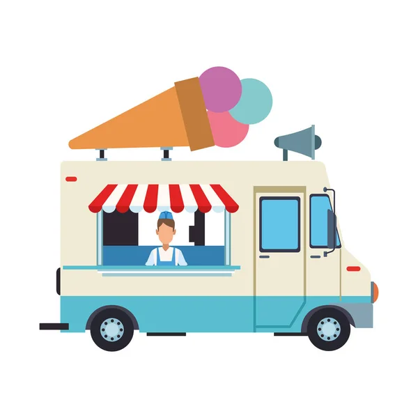 Το φορτηγό Ice cream και άνθρωπος — Διανυσματικό Αρχείο