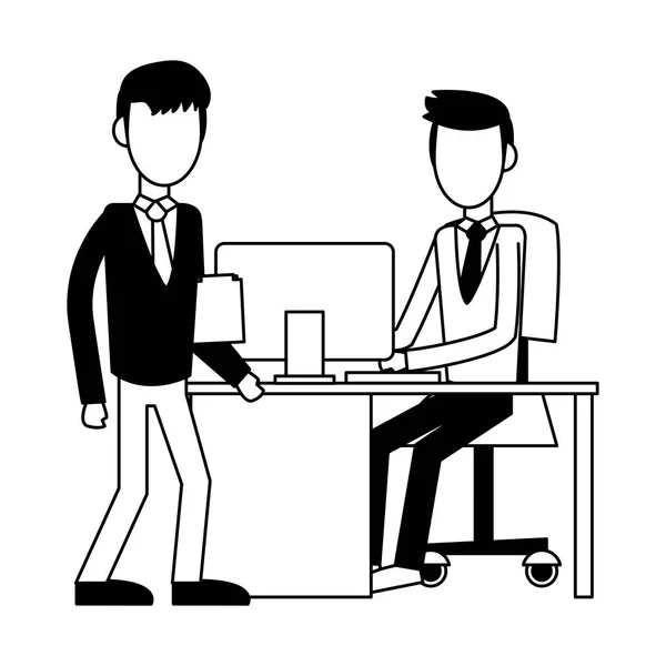 Businessmens at office in black and white — Stock Vector