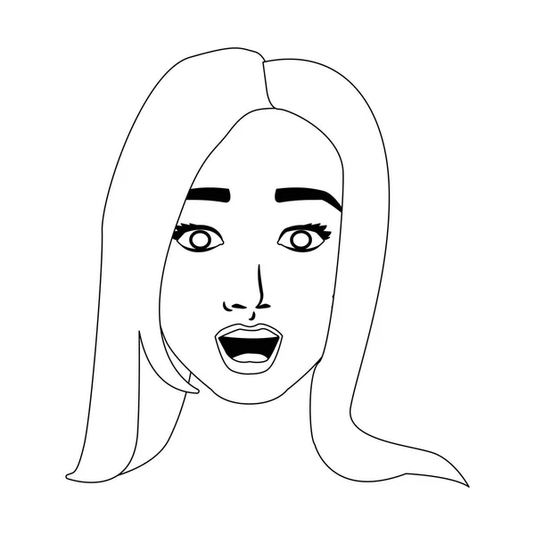 Caricatura de arte pop de cara de mujer en blanco y negro — Vector de stock