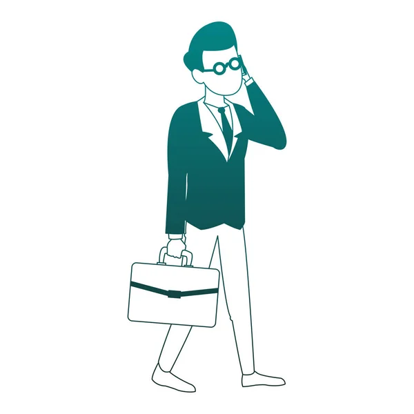 Hombre de negocios avatar dibujos animados líneas azules — Vector de stock