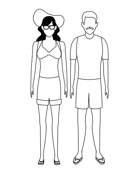 Vieil homme et jeune femme avatar noir et blanc — Image vectorielle