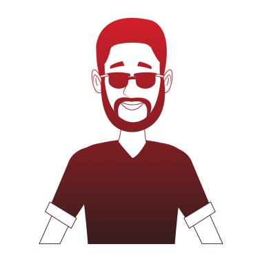 Güneş gözlüğü kırmızı çizgilerle yüz genç adam