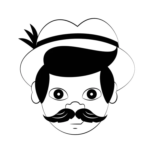 Baviera hombre de dibujos animados en blanco y negro — Vector de stock