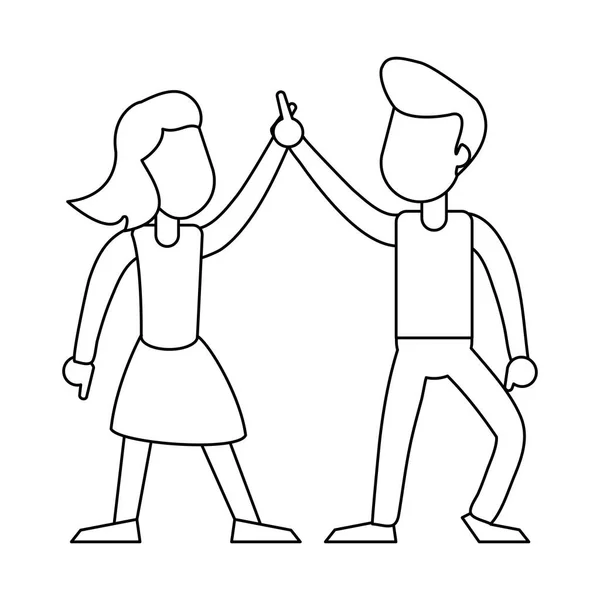 Pareja bailando y sonriendo en blanco y negro — Vector de stock