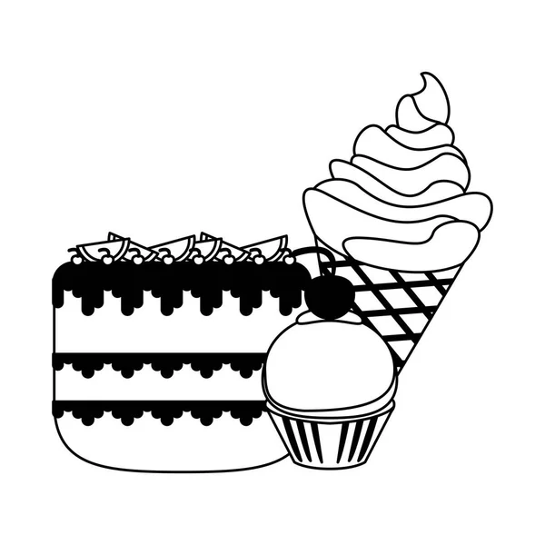 Sweets and desserts in black and white — Stock Vector