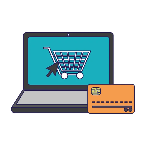 Compras on-line e pagamento linhas azuis —  Vetores de Stock