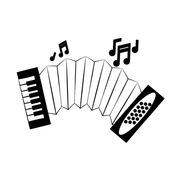 Instrumento de música acordeão em preto e branco — Vetor de Stock