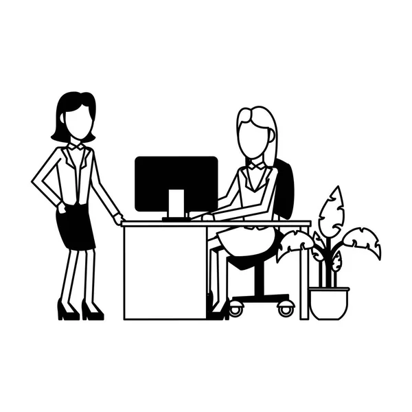 Businesswomens at office in black and white — Stock Vector